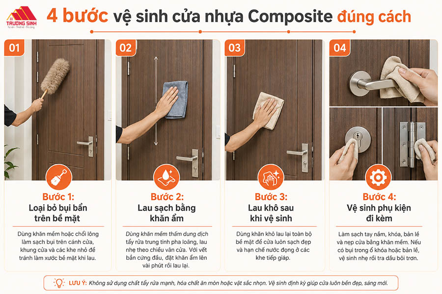 4 bước vệ sinh cửa Composite